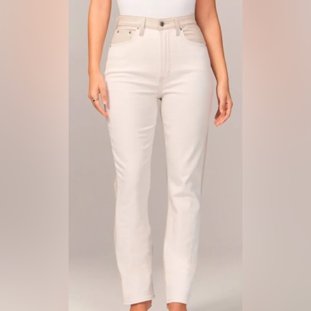 Abercrombie & Fitch Slim Straight Ultra High Rise Leather and White Denim